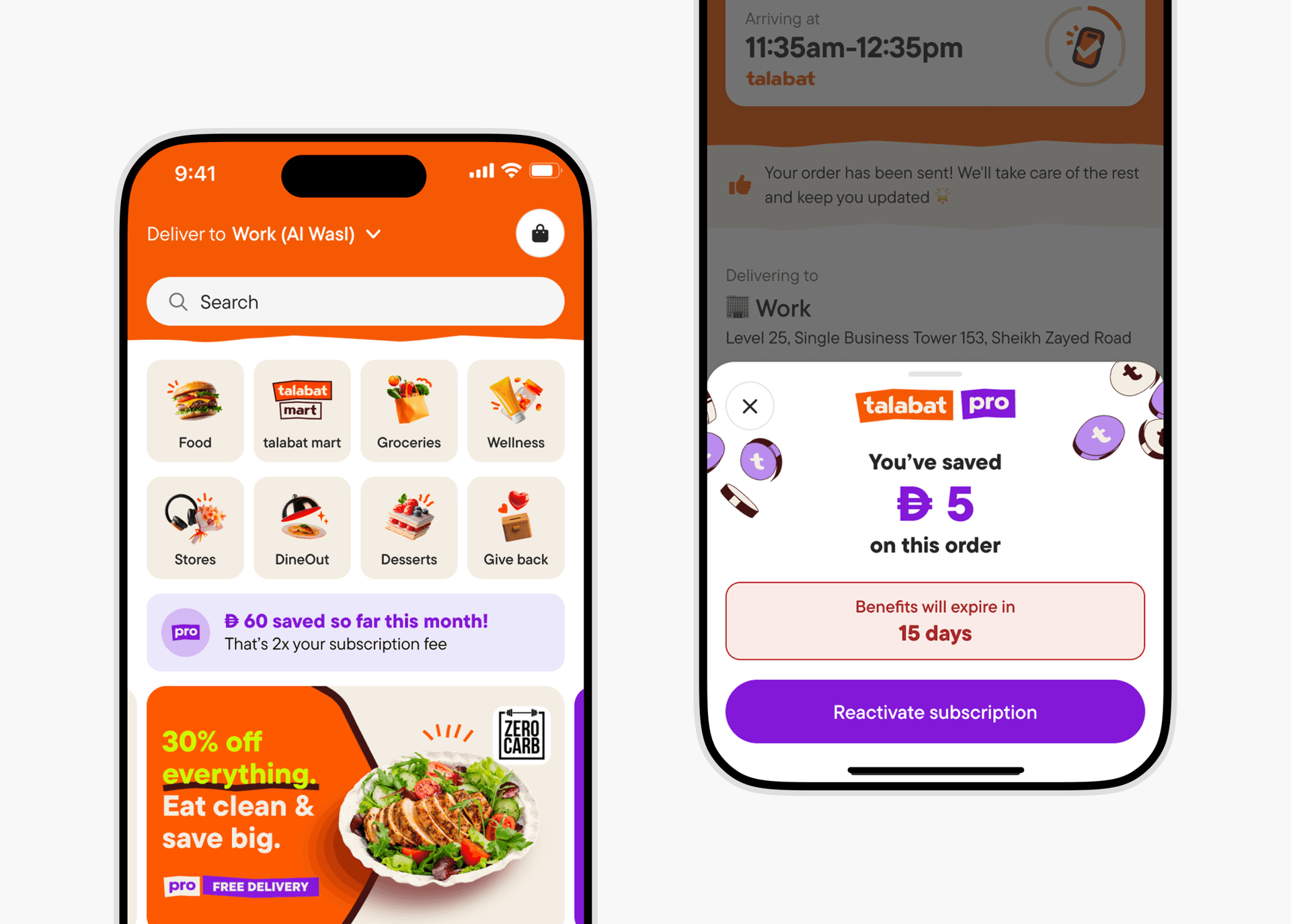 Talabat Pro app screens